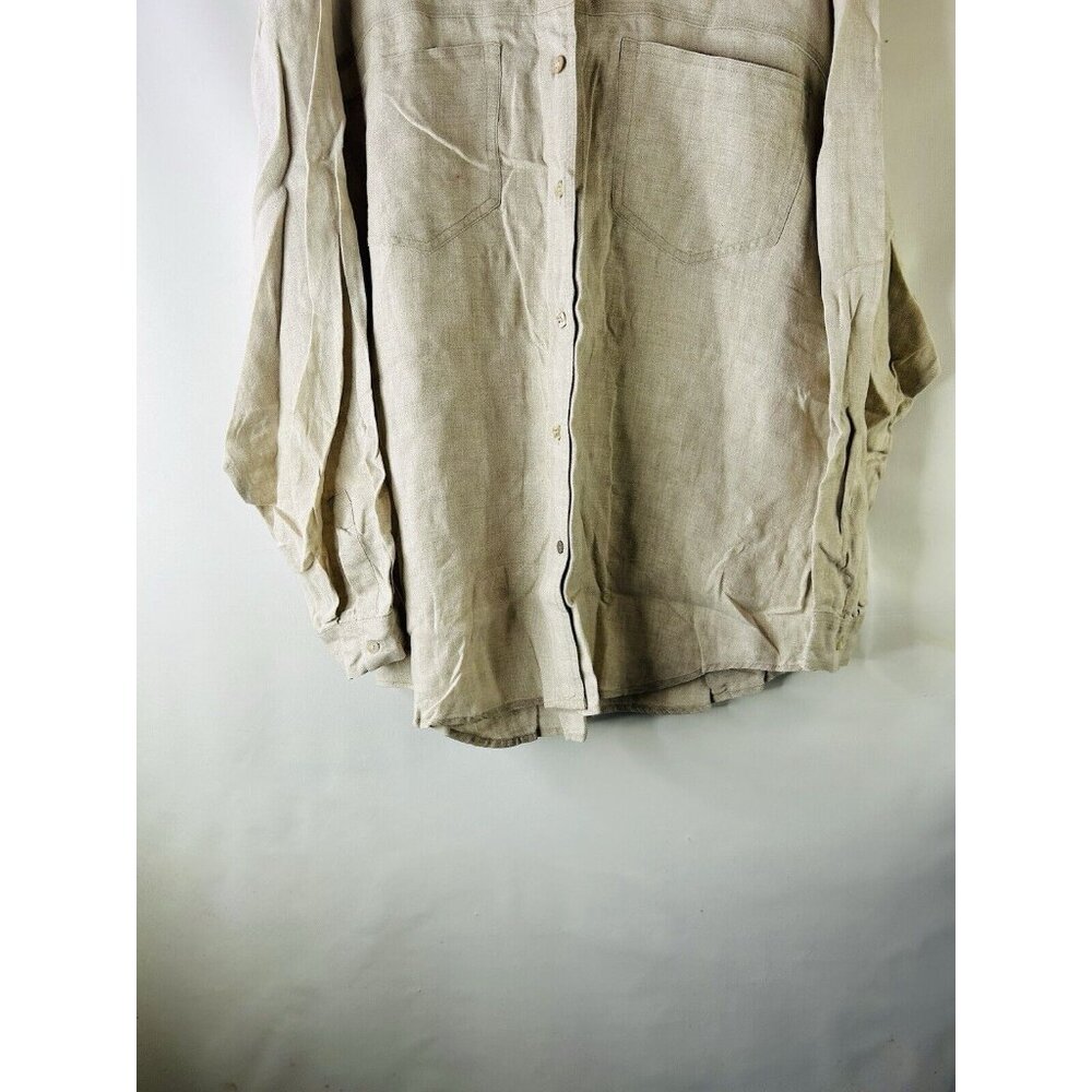 Eddie Bauer Linen Double Pocket Long Sleeve Button Shirt Beige - Picture 5 of 6